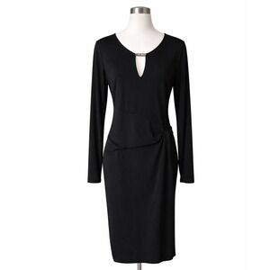 Michael Michael Kors Black Long Sleeve Keyhole Sheath Dress with Side Knot Drape